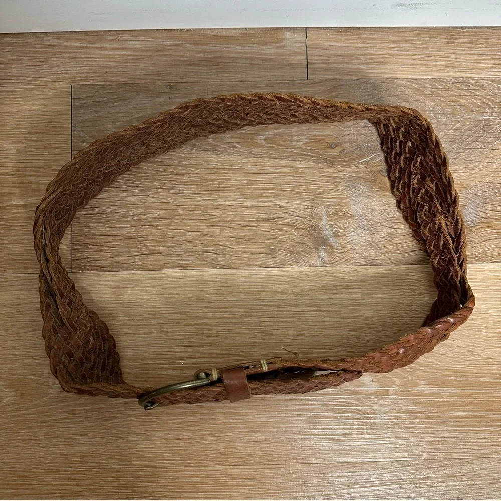 Gap Brown Genuine Leather Twisted Braided Woven Belt, Sz Small